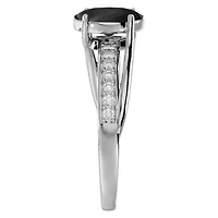 Lab Created 1 1/2 Carat Oval Shape Gemstone and Diamond Ring Sterling Silver
