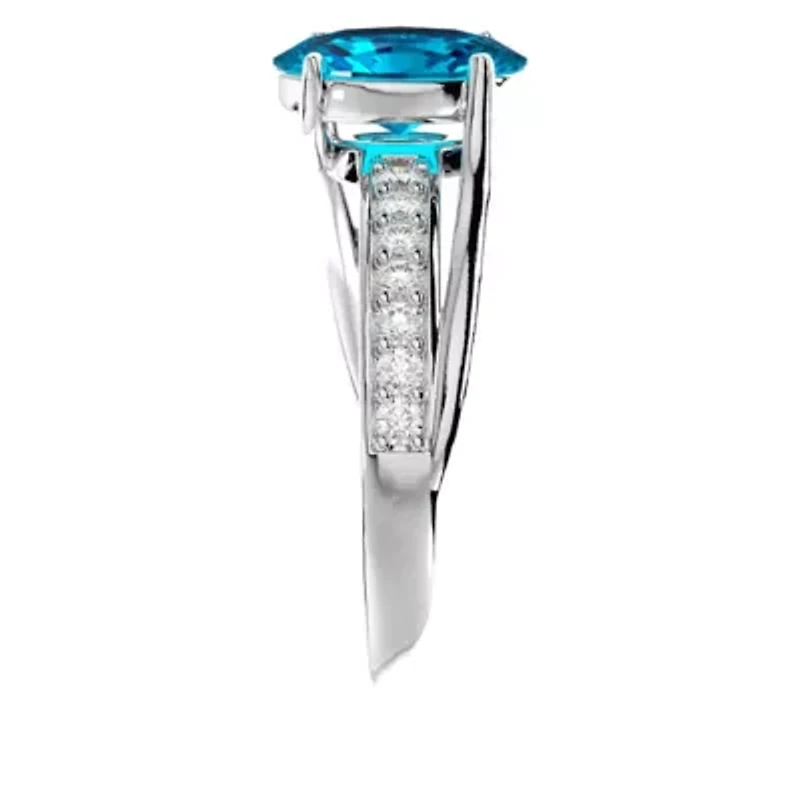 Lab Created 1 1/2 Carat Oval Shape Gemstone and Diamond Ring Sterling Silver