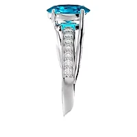 Lab Created 1 1/2 Carat Oval Shape Gemstone and Diamond Ring Sterling Silver
