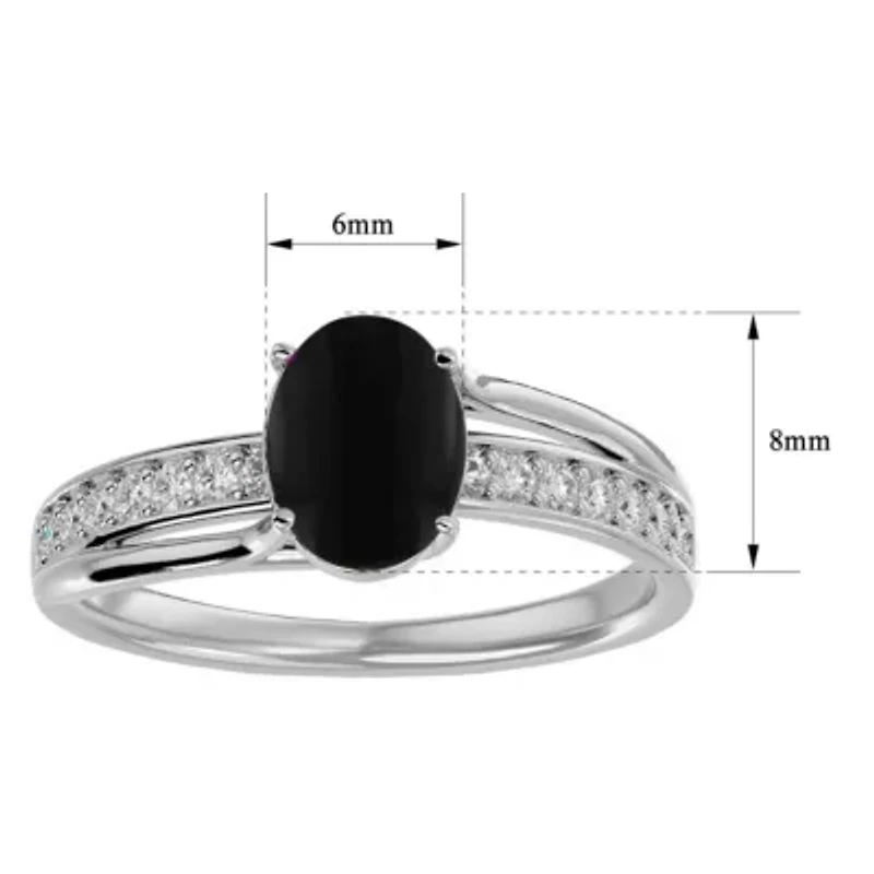 Lab Created 1 1/2 Carat Oval Shape Gemstone and Diamond Ring Sterling Silver