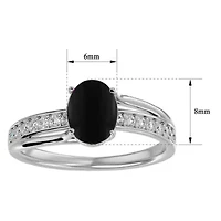 Lab Created 1 1/2 Carat Oval Shape Gemstone and Diamond Ring Sterling Silver