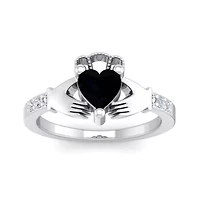 Lab Created 1 Carat Heart Shape Gemstone Diamond Claddagh Ring Sterling Silver