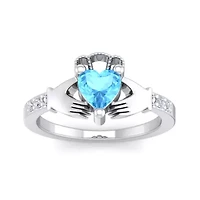 Lab Created 1 Carat Heart Shape Gemstone Diamond Claddagh Ring Sterling Silver