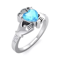 Lab Created 1 Carat Heart Shape Gemstone Diamond Claddagh Ring Sterling Silver