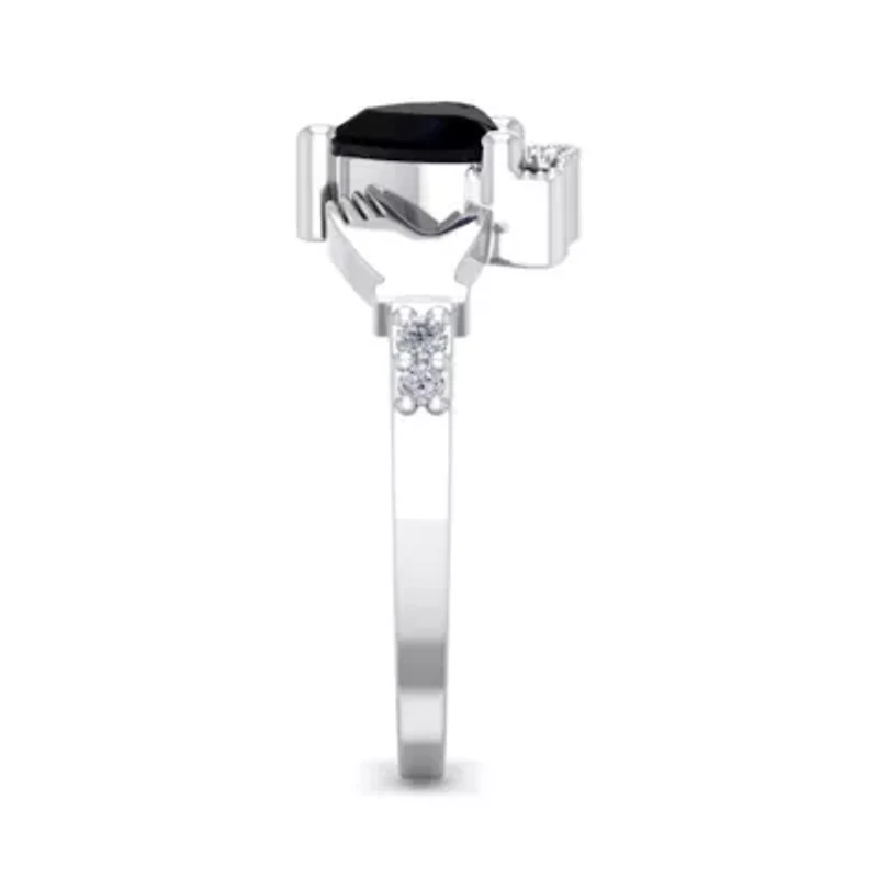 Lab Created 1 Carat Heart Shape Gemstone Diamond Claddagh Ring Sterling Silver