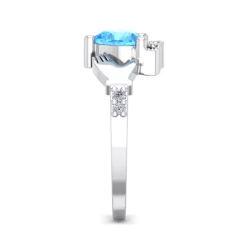 Lab Created 1 Carat Heart Shape Gemstone Diamond Claddagh Ring Sterling Silver