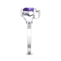 Lab Created 1 Carat Heart Shape Gemstone Diamond Claddagh Ring Sterling Silver
