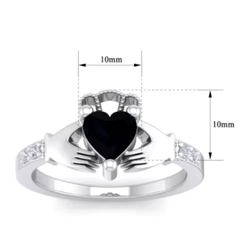 Lab Created 1 Carat Heart Shape Gemstone Diamond Claddagh Ring Sterling Silver