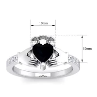 Lab Created 1 Carat Heart Shape Gemstone Diamond Claddagh Ring Sterling Silver