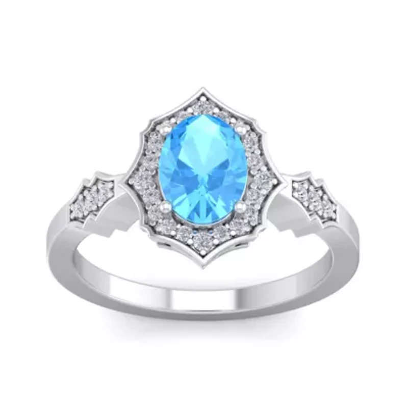 2 Carat Oval Shape Gemstone and Halo Diamond Ring Sterling Silver