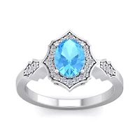 2 Carat Oval Shape Gemstone and Halo Diamond Ring Sterling Silver