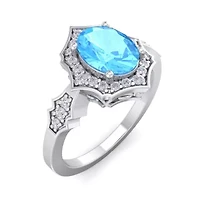 2 Carat Oval Shape Gemstone and Halo Diamond Ring Sterling Silver