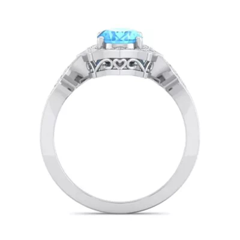 2 Carat Oval Shape Gemstone and Halo Diamond Ring Sterling Silver