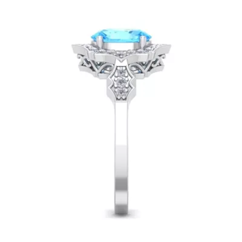 2 Carat Oval Shape Gemstone and Halo Diamond Ring Sterling Silver