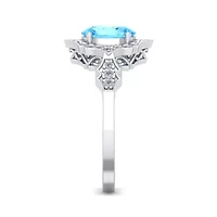 2 Carat Oval Shape Gemstone and Halo Diamond Ring Sterling Silver