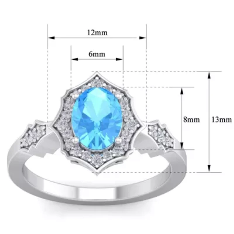 2 Carat Oval Shape Gemstone and Halo Diamond Ring Sterling Silver
