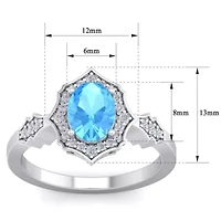 2 Carat Oval Shape Gemstone and Halo Diamond Ring Sterling Silver