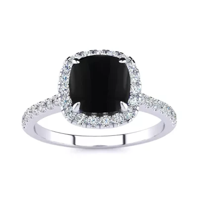 2 Carat Cushion Cut Gemstone and Halo Diamond Ring Sterling Silver