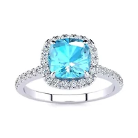 2 Carat Cushion Cut Gemstone and Halo Diamond Ring Sterling Silver