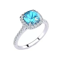 2 Carat Cushion Cut Gemstone and Halo Diamond Ring Sterling Silver