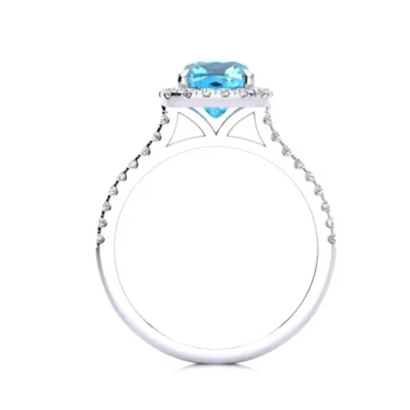 2 Carat Cushion Cut Gemstone and Halo Diamond Ring Sterling Silver