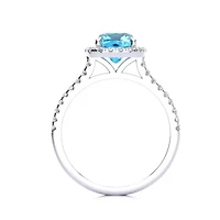 2 Carat Cushion Cut Gemstone and Halo Diamond Ring Sterling Silver
