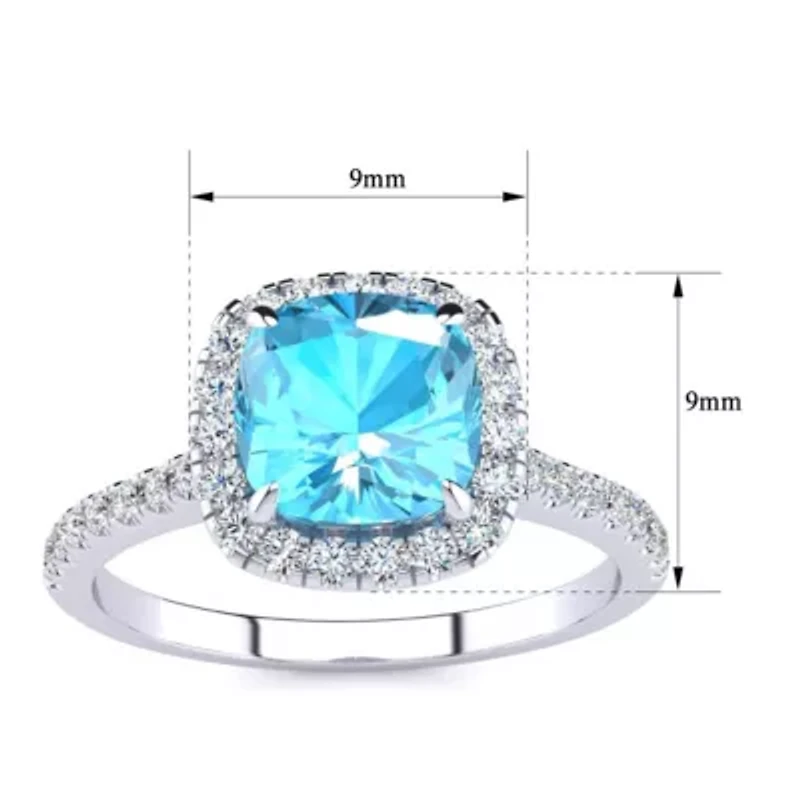 2 Carat Cushion Cut Gemstone and Halo Diamond Ring Sterling Silver