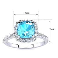 2 Carat Cushion Cut Gemstone and Halo Diamond Ring Sterling Silver