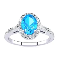 Lab Created 1 Carat Oval Shape Gemstone and Halo Diamond Ring Sterling Silver