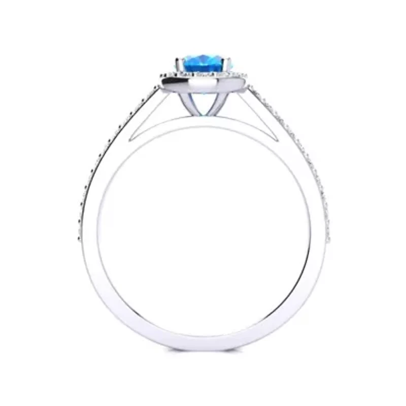 Lab Created 1 Carat Oval Shape Gemstone and Halo Diamond Ring Sterling Silver
