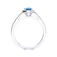 Lab Created 1 Carat Oval Shape Gemstone and Halo Diamond Ring Sterling Silver