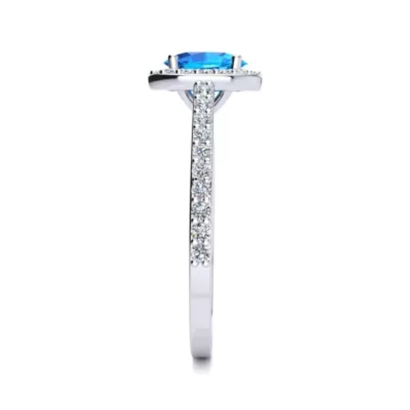 Lab Created 1 Carat Oval Shape Gemstone and Halo Diamond Ring Sterling Silver