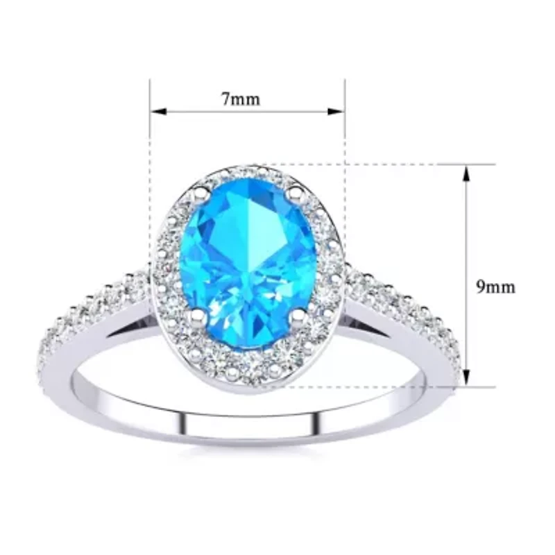 Lab Created 1 Carat Oval Shape Gemstone and Halo Diamond Ring Sterling Silver