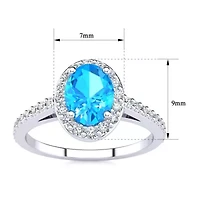 Lab Created 1 Carat Oval Shape Gemstone and Halo Diamond Ring Sterling Silver