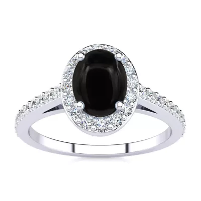 Lab Created 1 Carat Oval Shape Gemstone and Halo Diamond Ring Sterling Silver