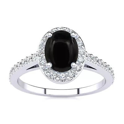 Lab Created 1 Carat Oval Shape Gemstone and Halo Diamond Ring Sterling Silver