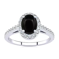 Lab Created 1 Carat Oval Shape Gemstone and Halo Diamond Ring Sterling Silver
