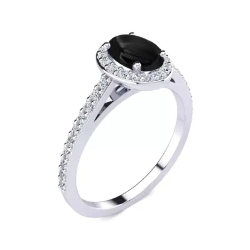Lab Created 1 Carat Oval Shape Gemstone and Halo Diamond Ring Sterling Silver