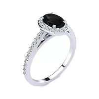 Lab Created 1 Carat Oval Shape Gemstone and Halo Diamond Ring Sterling Silver