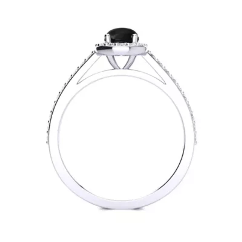 Lab Created 1 Carat Oval Shape Gemstone and Halo Diamond Ring Sterling Silver
