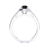 Lab Created 1 Carat Oval Shape Gemstone and Halo Diamond Ring Sterling Silver