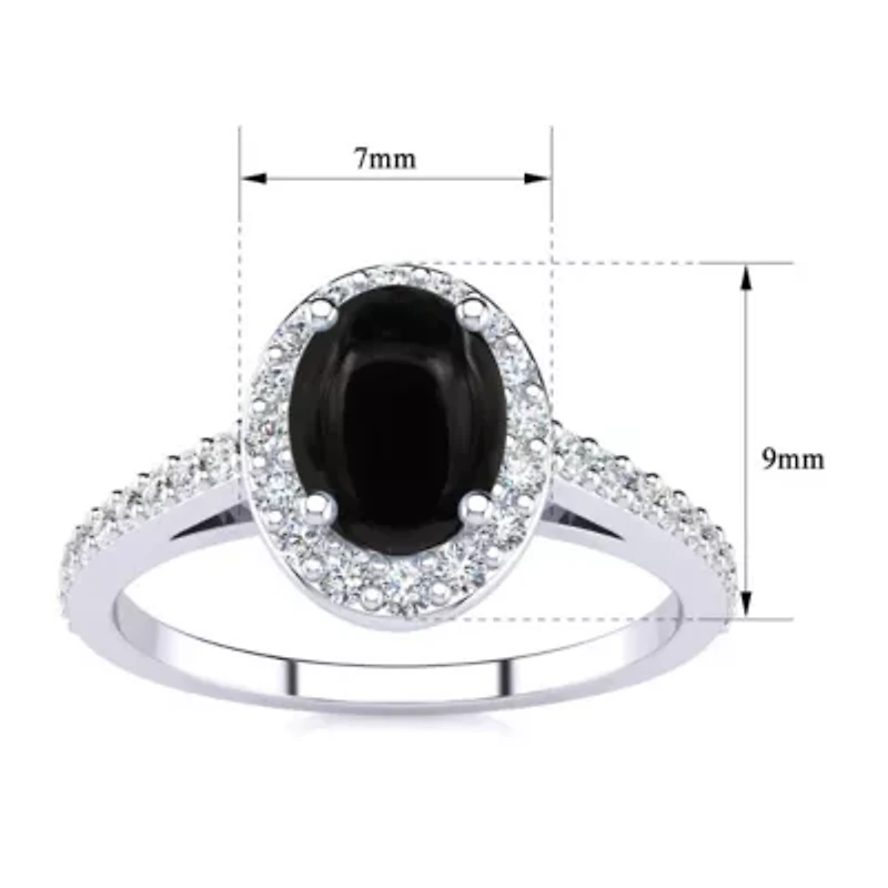 Lab Created 1 Carat Oval Shape Gemstone and Halo Diamond Ring Sterling Silver