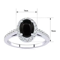 Lab Created 1 Carat Oval Shape Gemstone and Halo Diamond Ring Sterling Silver