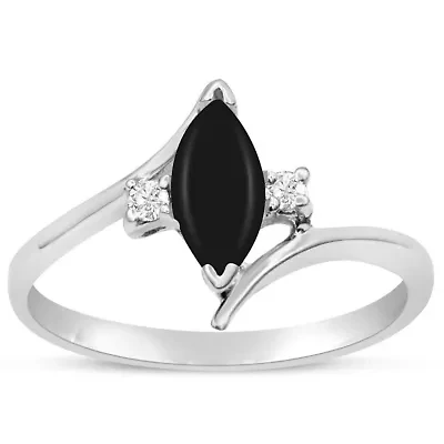 1/2 Carat Marquise Shape Gemstone and Diamond Ring Sterling Silver