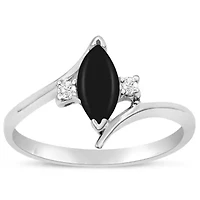 1/2 Carat Marquise Shape Gemstone and Diamond Ring Sterling Silver