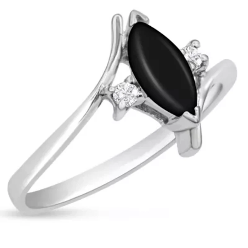 1/2 Carat Marquise Shape Gemstone and Diamond Ring Sterling Silver