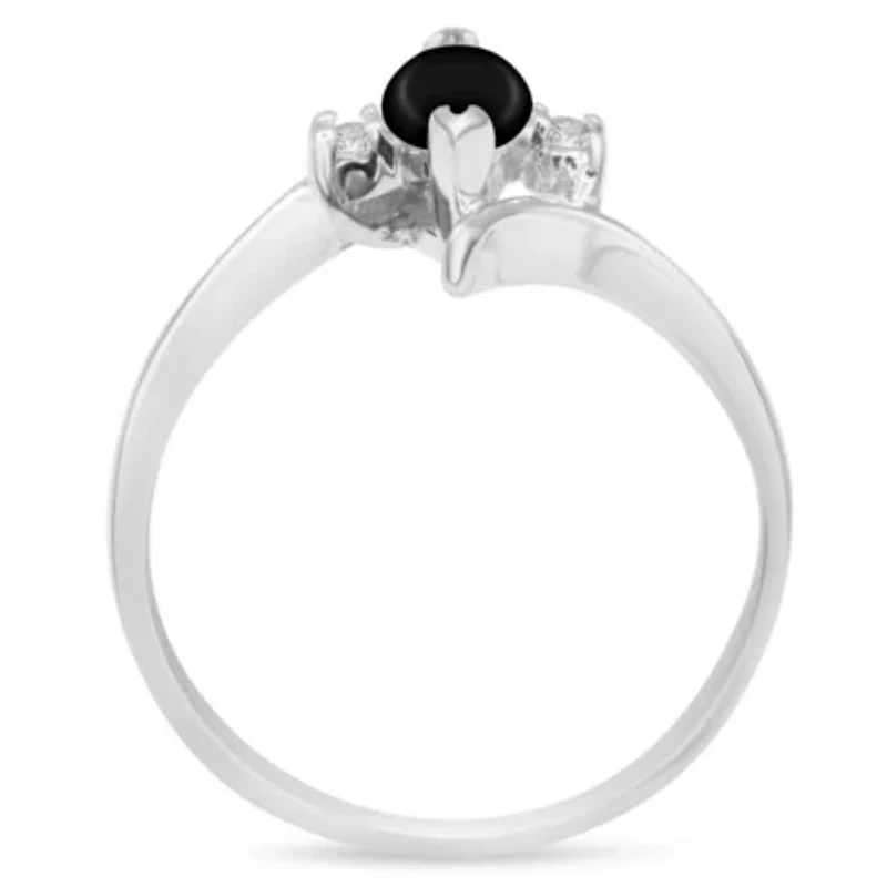 1/2 Carat Marquise Shape Gemstone and Diamond Ring Sterling Silver
