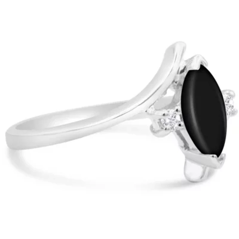 1/2 Carat Marquise Shape Gemstone and Diamond Ring Sterling Silver