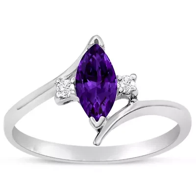 1/2 Carat Marquise Shape Gemstone and Diamond Ring Sterling Silver