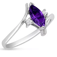 1/2 Carat Marquise Shape Gemstone and Diamond Ring Sterling Silver